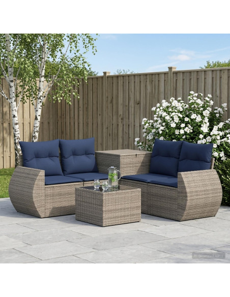 Set di divani 6 pz Grigio e Blu Navy Rattan sintetico e Acciaio