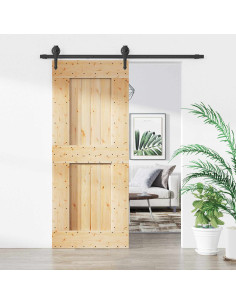 Porta scorrevole Naturale e Nero 85 x 210 cm