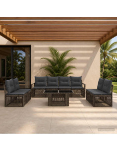 Set Divano da Giardino 9 pz Grigio e Grigio Scuro polyrattan