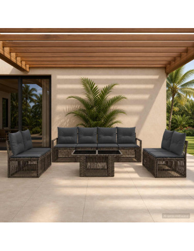 Set Divano da Giardino 9 pz Grigio e Grigio Scuro polyrattan