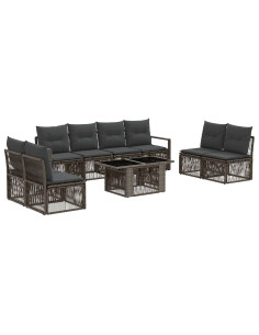 Set Divano da Giardino 9 pz Grigio e Grigio Scuro polyrattan 2