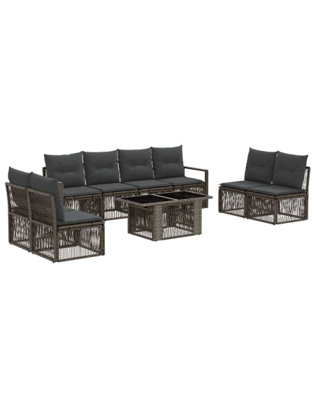 Set Divano da Giardino 9 pz Grigio e Grigio Scuro polyrattan