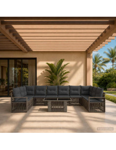 Set Divano da Giardino 11 pz Grigio e Grigio Scuro polyrattan
