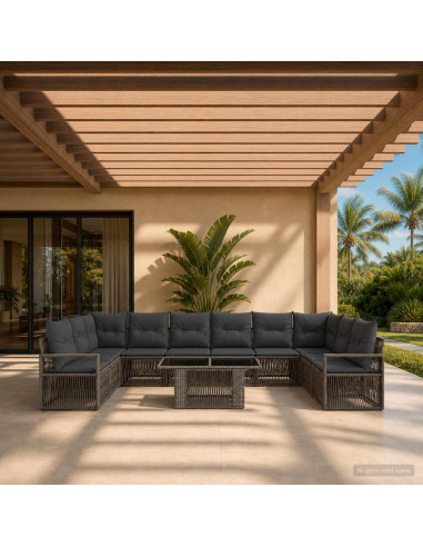 Set Divano da Giardino 11 pz Grigio e Grigio Scuro polyrattan