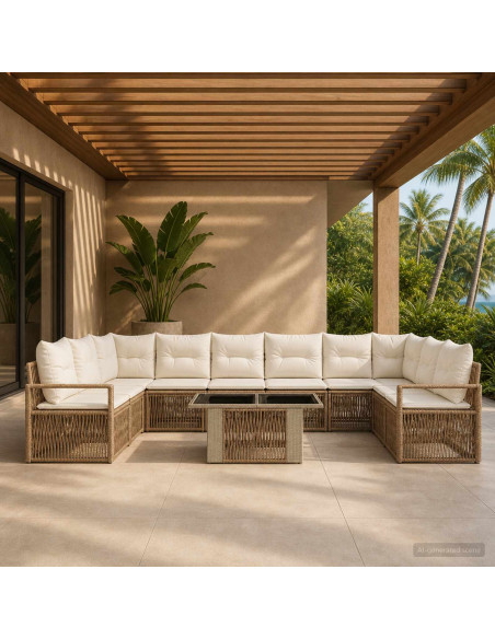Set Divano da Giardino 11 pz Beige e Bianco Crema polyrattan