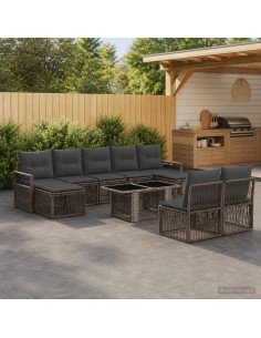 Set Divano da Giardino 10 pz Grigio e Grigio Scuro polyrattan