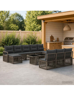 Set Divano da Giardino 11 pz Grigio e Grigio Scuro polyrattan