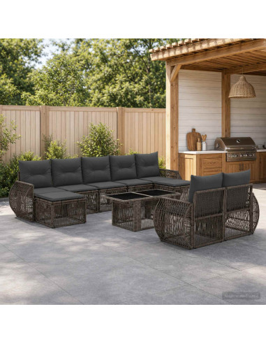 Set Divano da Giardino 10 pz Grigio e Grigio Scuro polyrattan