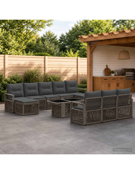 Set Divano da Giardino 11 pz Grigio e Grigio Scuro polyrattan