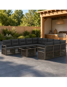 Set Divano da Giardino 12 pz Grigio e Grigio Scuro polyrattan