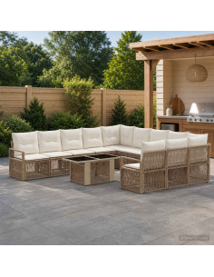 Set Divano da Giardino 12 pz Beige e Bianco Crema polyrattan