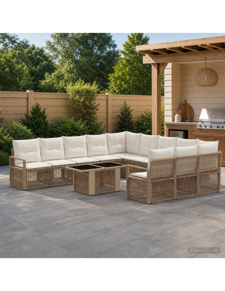 Set Divano da Giardino 12 pz Beige e Bianco Crema polyrattan