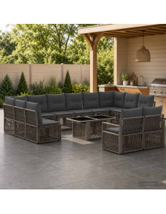 Set Divano da Giardino 13 pz Grigio e Grigio Scuro polyrattan