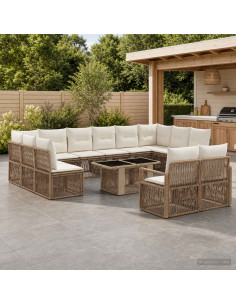 Set Divano da Giardino 13 pz Beige e Bianco Crema polyrattan