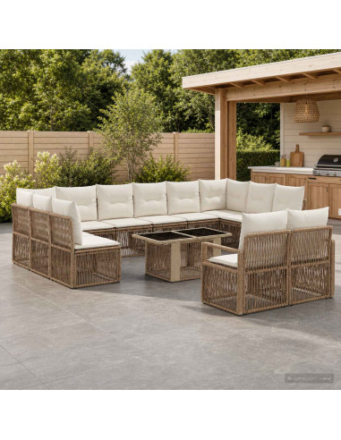 Set Divano da Giardino 13 pz Beige e Bianco Crema polyrattan