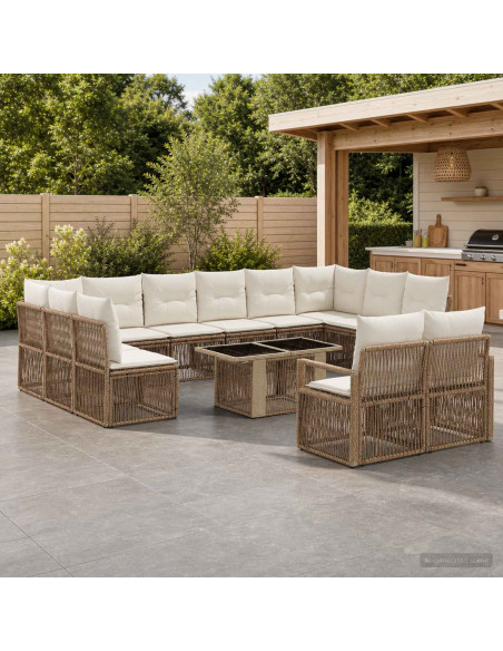 Set Divano da Giardino 13 pz Beige e Bianco Crema polyrattan