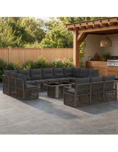 Set Divano da Giardino 14 pz Grigio e Grigio Scuro polyrattan