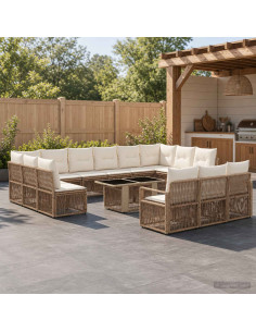 Set Divano da Giardino 14 pz Beige e Bianco Crema polyrattan