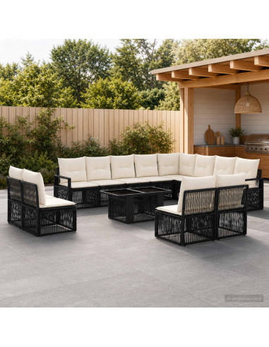 Set Divano da Giardino 13 pz Nero e Bianco Crema polyrattan