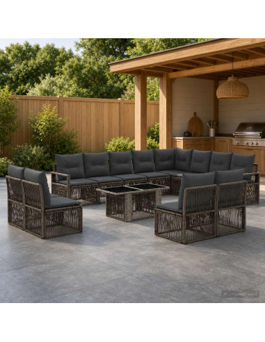 Set Divano da Giardino 13 pz Grigio e Grigio Scuro polyrattan