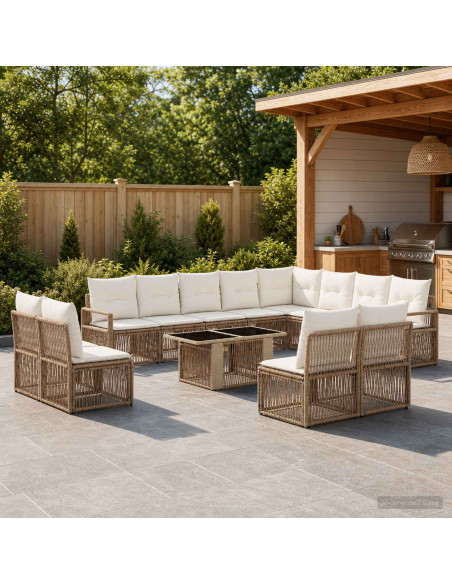 Set Divano da Giardino 13 pz Beige e Bianco Crema polyrattan
