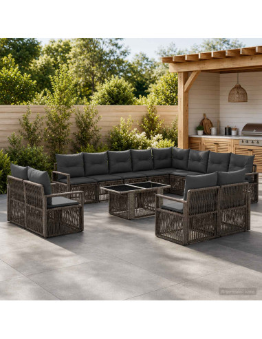 Set Divano da Giardino 13 pz Grigio e Grigio Scuro polyrattan
