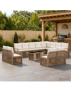Set Divano da Giardino 13 pz Beige e Bianco Crema polyrattan