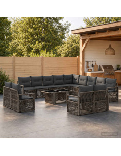 Set Divano da Giardino 14 pz Grigio e Grigio Scuro polyrattan