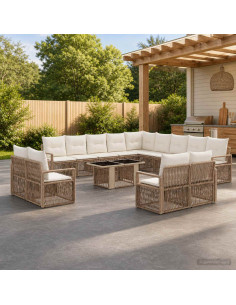 Set Divano da Giardino 14 pz Beige e Bianco Crema polyrattan