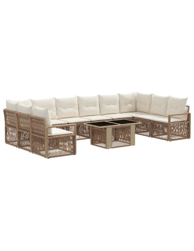 Set Divano da Giardino 11 pz Beige e Bianco Crema polyrattan