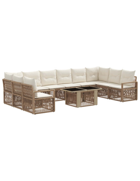 Set Divano da Giardino 11 pz Beige e Bianco Crema polyrattan