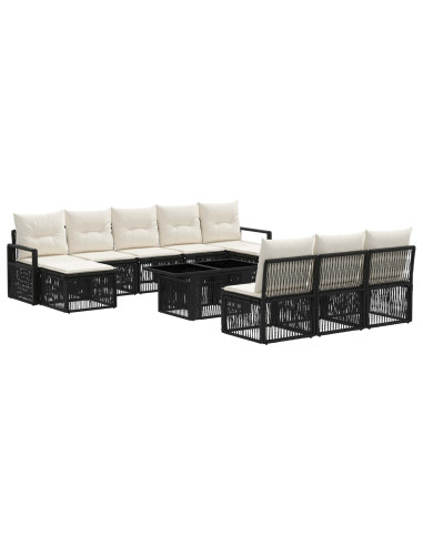 Set Divano da Giardino 11 pz Nero e Bianco Crema polyrattan
