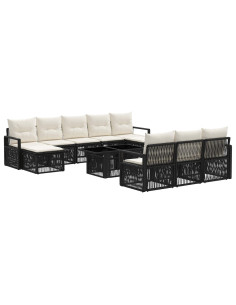 Set Divano da Giardino 11 pz Nero e Bianco Crema polyrattan 2