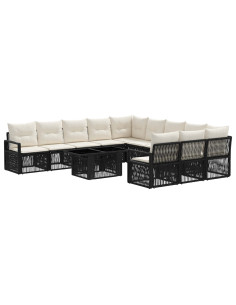 Set Divano da Giardino 12 pz Nero e Bianco Crema polyrattan 2