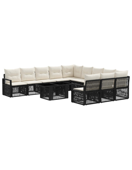 Set Divano da Giardino 12 pz Nero e Bianco Crema polyrattan