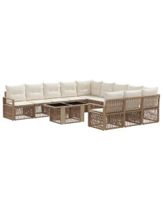 Set Divano da Giardino 12 pz Beige e Bianco Crema polyrattan 2