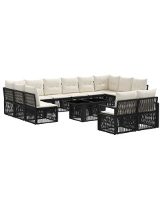 Set Divano da Giardino 13 pz Nero e Bianco Crema polyrattan 2