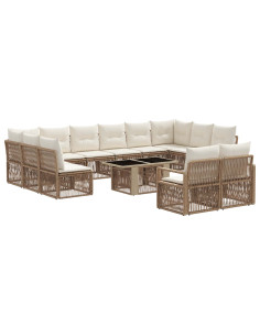 Set Divano da Giardino 13 pz Beige e Bianco Crema polyrattan 2