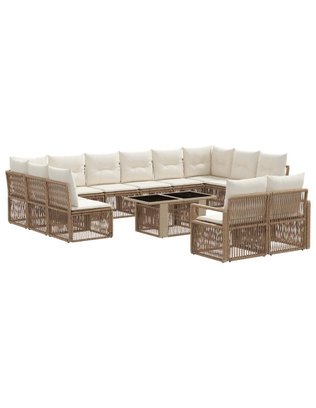 Set Divano da Giardino 13 pz Beige e Bianco Crema polyrattan
