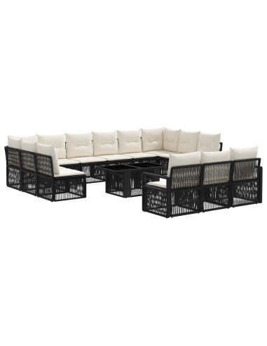 Set Divano da Giardino 14 pz Nero e Bianco Crema polyrattan