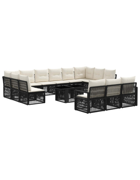 Set Divano da Giardino 14 pz Nero e Bianco Crema polyrattan