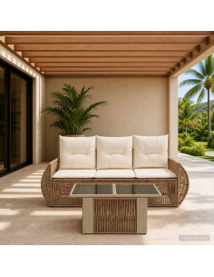 Set Divano da Giardino 4 pz Beige e Bianco Crema polyrattan