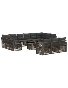 Set Divano da Giardino 14 pz Grigio e Grigio Scuro polyrattan 2