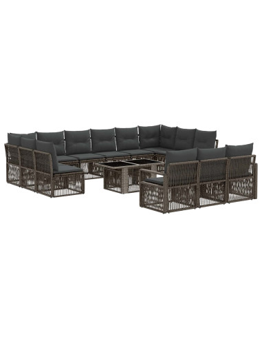 Set Divano da Giardino 14 pz Grigio e Grigio Scuro polyrattan