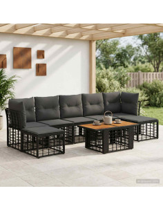Set Divano da Giardino 8 pz Nero e Grigio scuro polyrattan