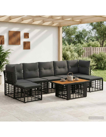 Set Divano da Giardino 8 pz Nero e Grigio scuro polyrattan