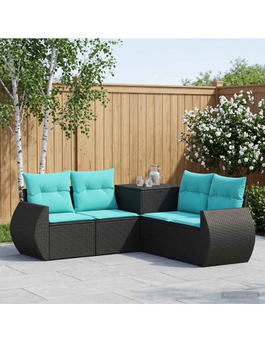 Set di divani 5 pz Nero e Blu Rattan sintetico e Acciaio