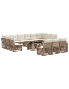 Set Divano da Giardino 14 pz Beige e Bianco Crema polyrattan 2