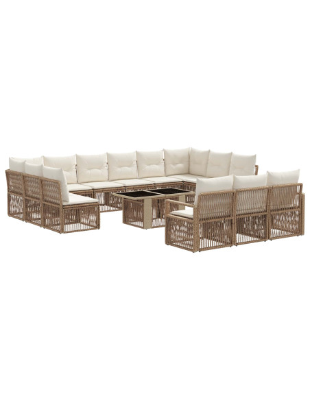 Set Divano da Giardino 14 pz Beige e Bianco Crema polyrattan