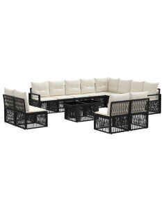 Set Divano da Giardino 13 pz Nero e Bianco Crema polyrattan 2